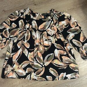 Tribal Floral Print Blouse with Smocking Detail and Gathered Yoke